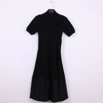 

Women Dress 2020 Spring and Summer New Women's Wave Striped Short-sleeved Ruffled Knitted Dress