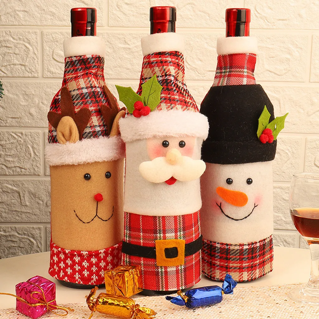 САНТА снеговик олень винная бутылка крышка Рождественский чехол для бутылки вина шампанское одежда наряжаться Pokrowiec Na Wino рождественские вечерние винные крышки