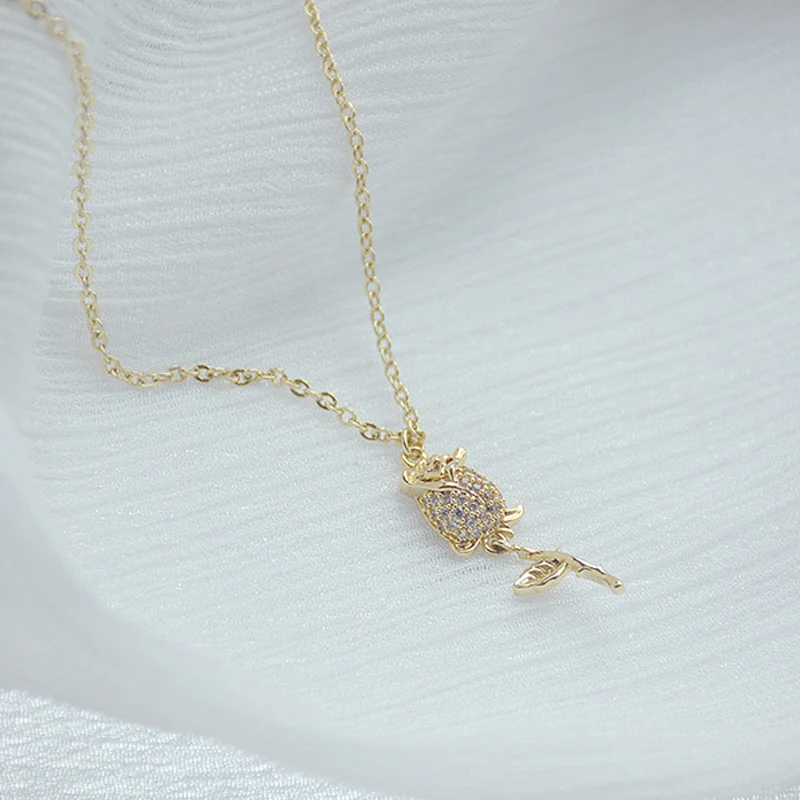 Plated 3 layers 14k Real Gold CZ Rose Necklace for Women Romantic Clavicle Chain Stylish Delicate Bijoux Feminia Colar Present - Image 5