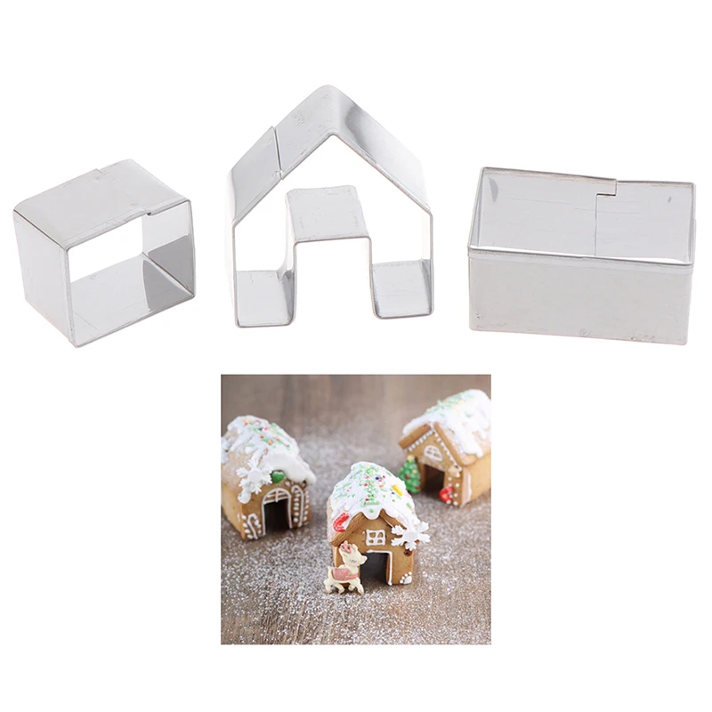 3 Pcs Christmas Gingerbread House Biscuit Cutter Set Stainless Steel Cookie Mold