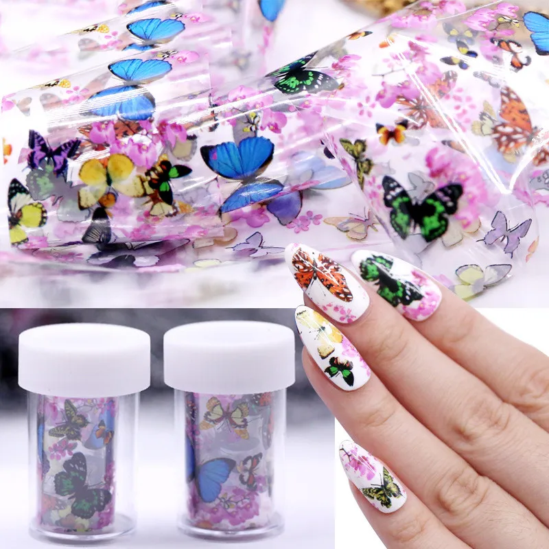 

Nail Art Transfer Foil Stickers Decorations Decals Nail Tools Colorful Flying Butterflies Begonia Flowers Design