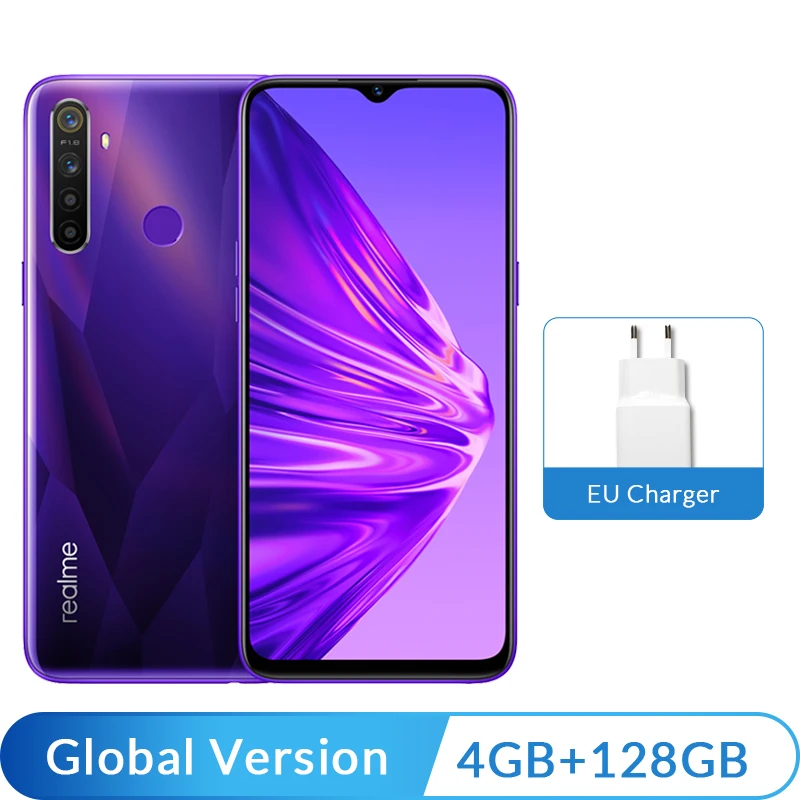 Global Version realme 5 3GB 64GB 6.5'' Moblie Phone Snapdragon 665 Octa Core Quad Camera Cellphone 5000mAh VOOC 10W Fast Charger - Цвет: 4GB 128GB Purple