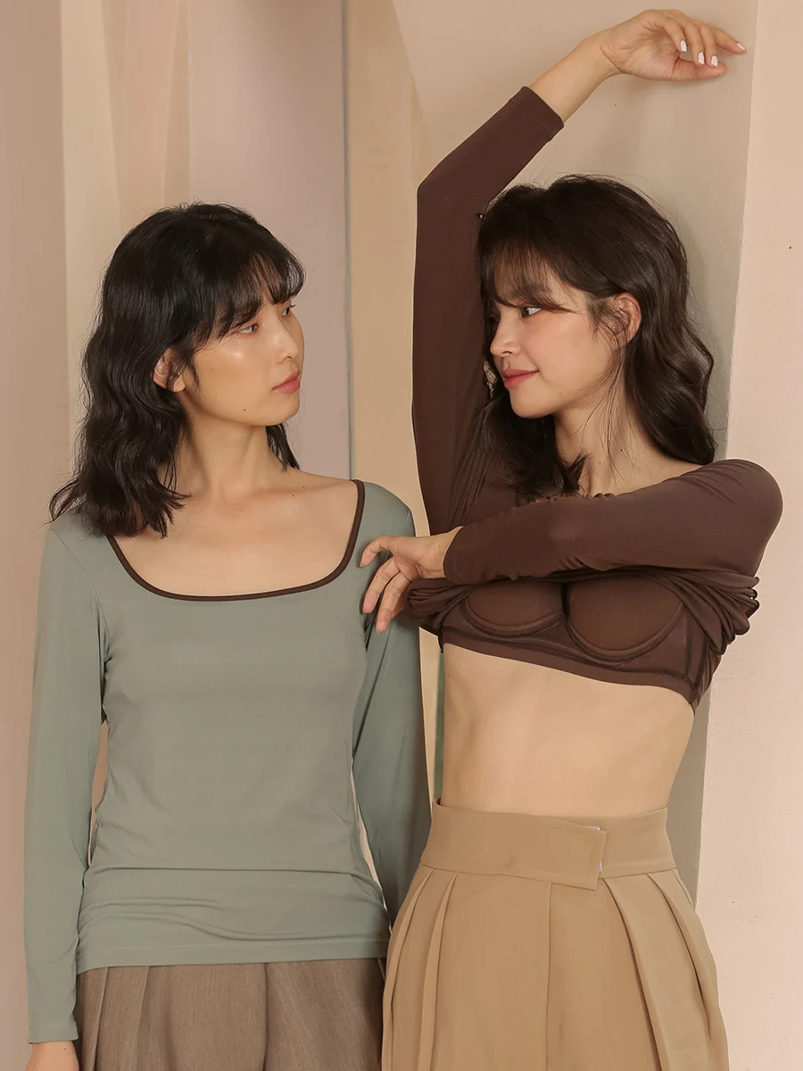 

Self-Heating Thermal Underwear for Women with Chest Pad Autumn Clothes for Women Inner Shirts Thin Low-Necked Underwear Blouse