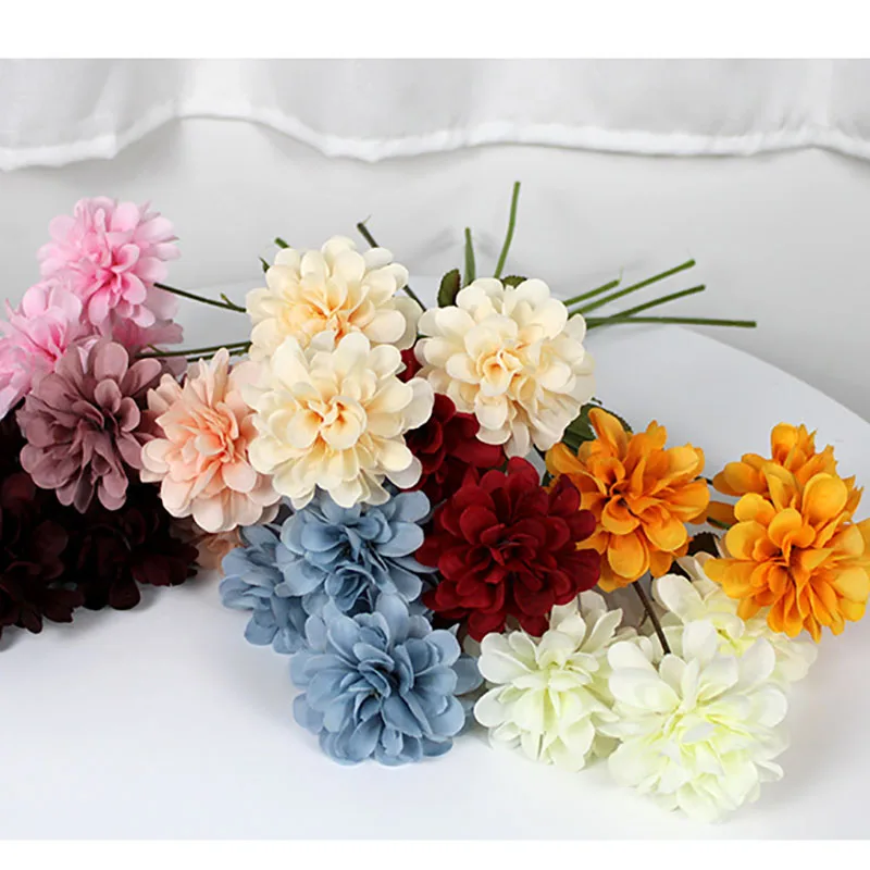3 Heads Of Rich And Precious Chrysanthemum Artificial Flower Floral Arrangement With Wedding Hall Decoration Room Accessories