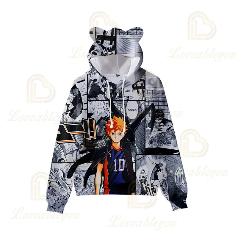 

Anime Haikyuu Hoodie Sweatshirt Cosplay Kids Hoody Hinata Shouyou Hooded Hoodies Volleyball Uniform Pullover Tops Young Girls