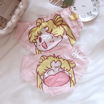 

Sweet Lovely Anime Sailor Moon Silk Milk Briefs Japanese Style Sexy Lolita Cartoon Bow Ruffles Panties Cosplay Underwear