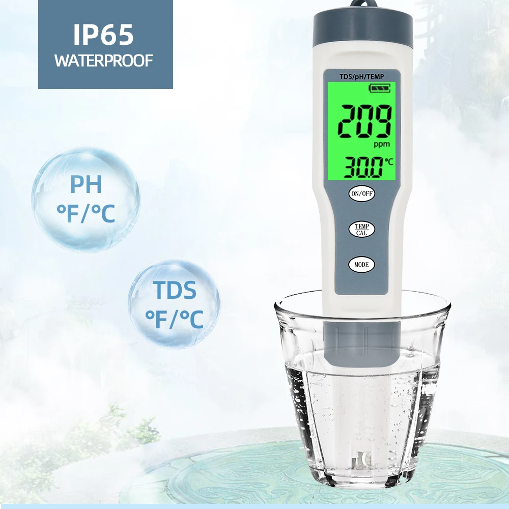 

3 in 1 TDS Temp PH Tester 0-19990ppm Digital TDS Meter Replace Probe Filter Water Quality Purity Test Tool for Pool Aquarium