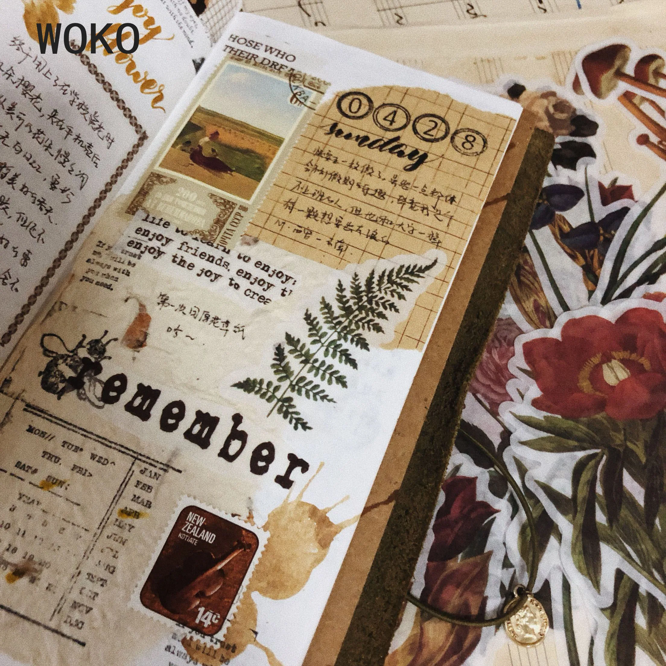 WOKO 60 шт. бронзирующий растительный материал Васи наклейка Ретро сушеные цветы грибы папоротник Роза деко Наклейка DIY Пуля журнал Скрапбукинг
