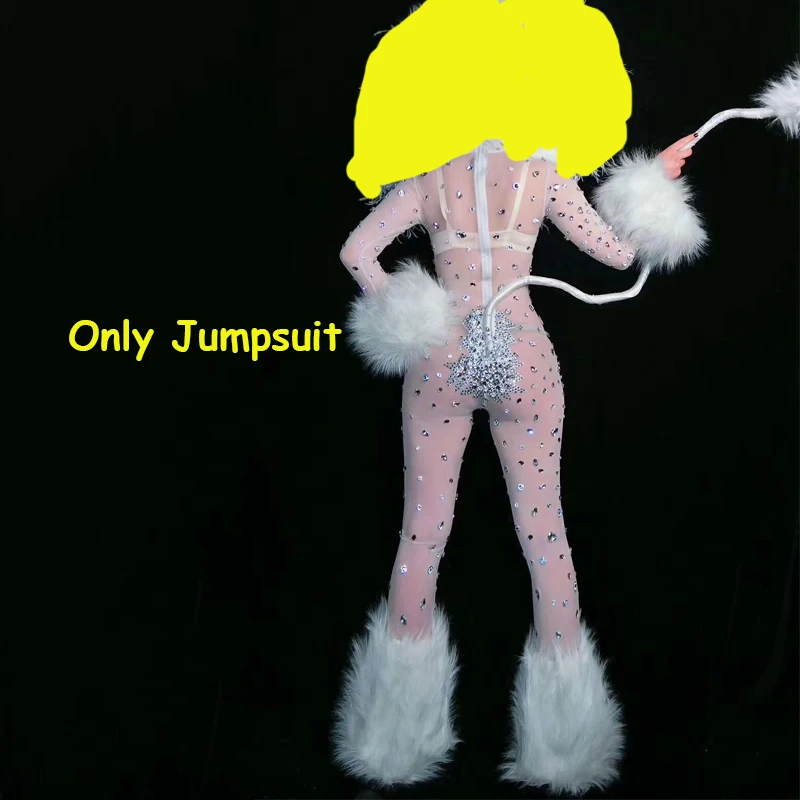 Only Jumpsuit Бар женский рейв одежда перо прозрачный комбинезон для женщин певица танец бар косплей наряд со стразами наряд для выпускного вечера vdb1131 - Цвет: Only Jumpsuit