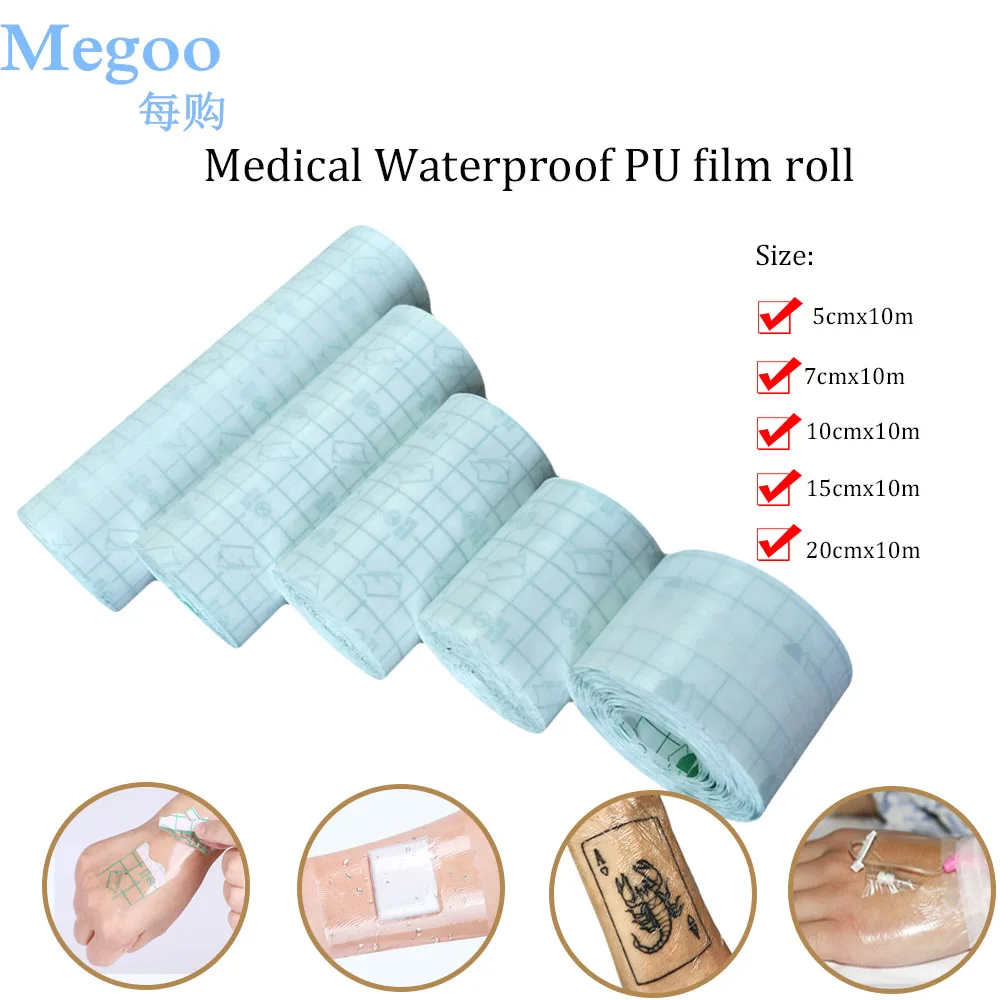 

2 Rolls Breathable Waterproof Tattoo Aftercare PU Membrane Tape PU Film Tattoo Bandage Roll Catheter Needle Tube Gauze Fixation