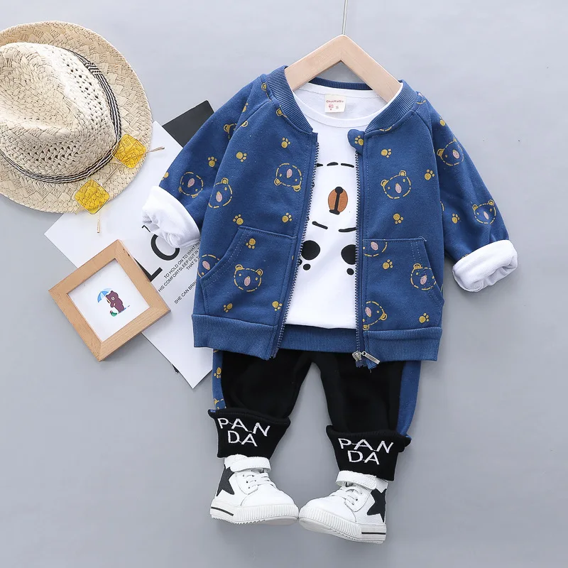 Criança do Bebê Urso dos Desenhos Animados com Zíper Conjuntos de Roupas Pçs da Criança Menino Roupas Casuais Conjunto Cabolsa Camisa 3 Bebê Meninos 1 2 4 Anos 5 High Quality Mamãe e Bebê