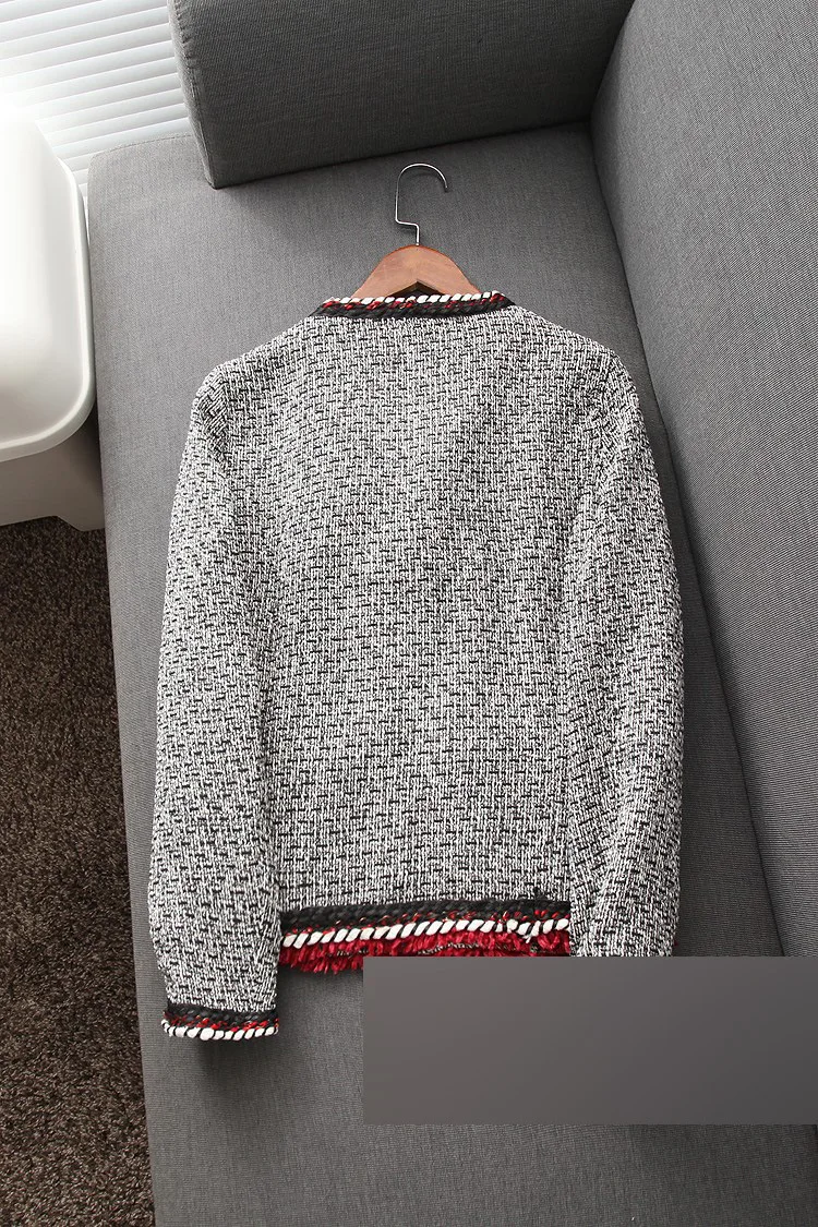 

308ta 2018 Autumn New Style Women's Graceful Crew Neck Strap Texture Tweed Jacket