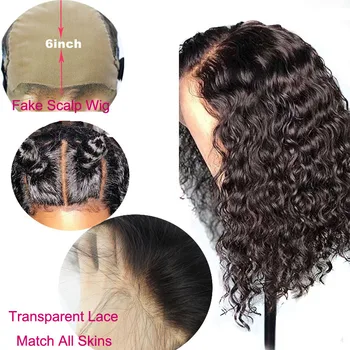 

Undetectable Fake Scalp 13x6 Frontal Deep Invisible Short Human Hair Wigs Bleached Knots Curly Bob Remy Transparent Lace Front
