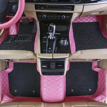 

Custom Fit Car Floor Mats Waterproof Leather ECO friendly Material Specific For Car Model Double Layers 3 Pcs Full set Pink2
