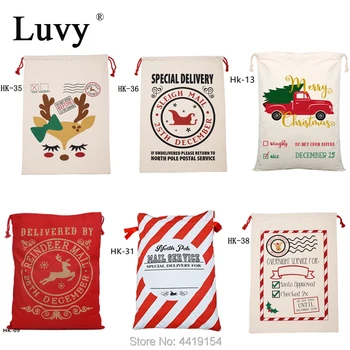 

Wholesale 60pcs/lot 38 Styles Santa Sacks Christmas Gift Bags Large Blank Santa Bag Drawstring Canvas Stocking Bag Fast Shipping