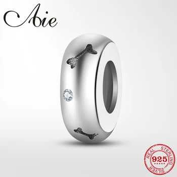 

925 Sterling Silver Dog bones pattern with CZ fine Round Spacer Stopper Bead Jewelry Making fit Original European Charm Bracelet
