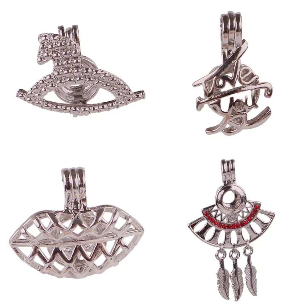 

10pcs Silver Color Rocking horse Lip Tassel feather Stone Pearl Cage Locket Pendant Charms Party Essential Oil Perfume Diffuser