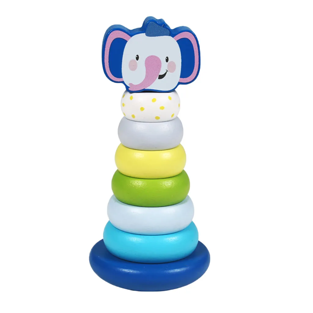 Montessori Kid Education Funny Toys Wooden Rainbow Tower Colorful Rings Stacked Toys For Boy Girl Kids Baby Children Gift