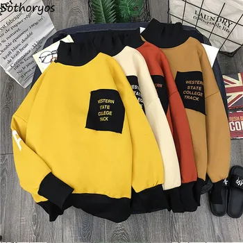

Hoodies Women Turtleneck High Quality Ladies Korean Style Letter Patchwork Pullover Harajuku Womens Thicken Hoodie Lovely Womens