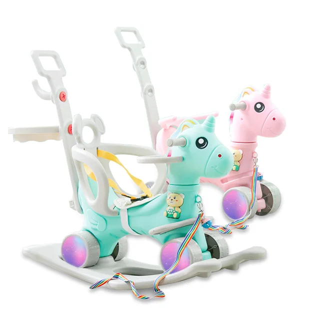 Children Cute Unicorn Rocking Horse Stroller Flashing Wheel Pram Baby Music Multi-Function Rocking Chair Kids Toys Doki Toy 2