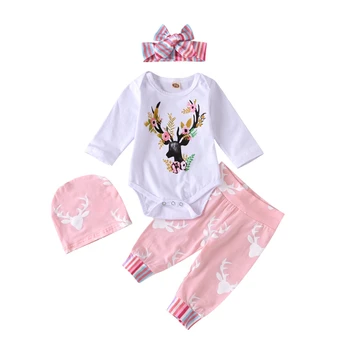 

4PCS Newborn Infant Cute Confortable Soft Baby Girls Clothes Playsuit Pants Bodysuit Outfit Set#3