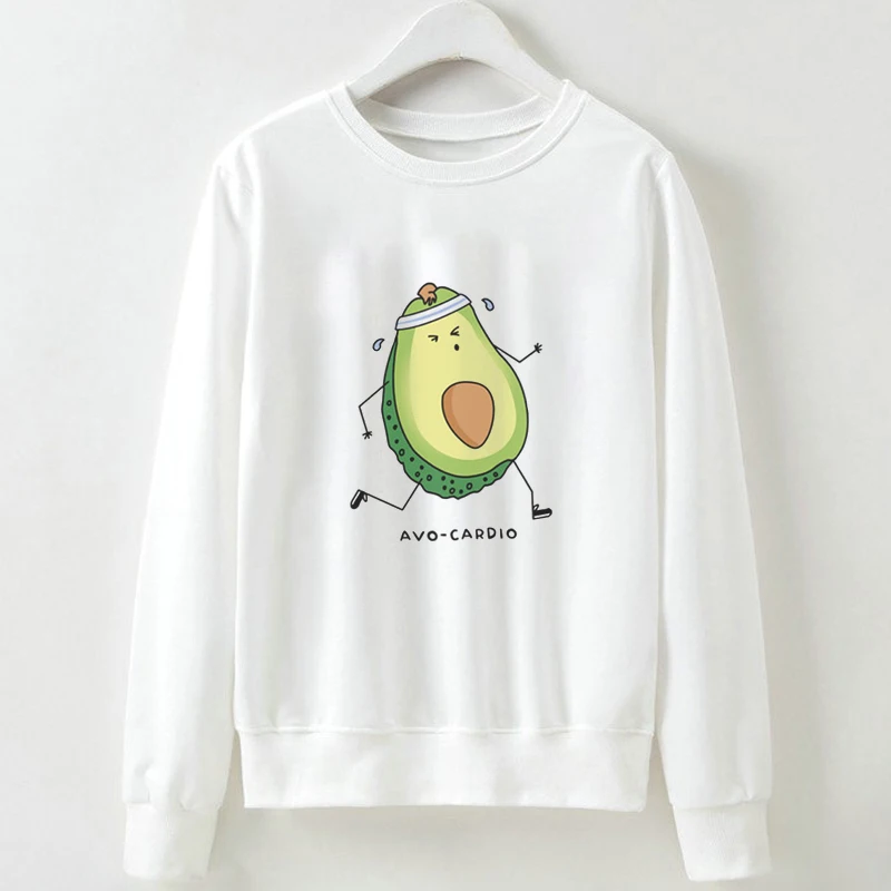 

Kawaii Avocado Sweatshirt Woman Low Collar Tops Pullover Candy White Fall Gothic Women Hoodies Casual Kawaii Femme Clothes 2019