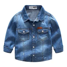 Новая стильная осенняя одежда в европейском и американском стиле; детская хлопковая джинсовая рубашка с длинными рукавами для мальчиков; рубашка для малышей; топы для мальчиков