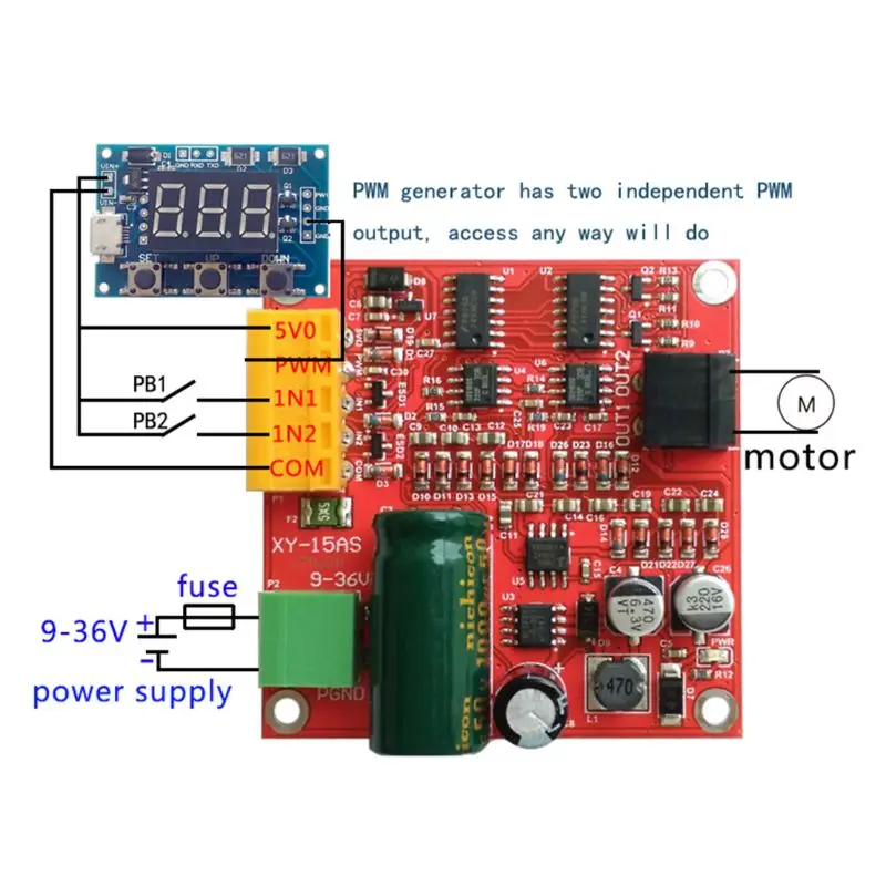 12 V/24 V/36 V 15A высокомощный модуль привода двигателя постоянного тока промышленный положительный и отрицательный может быть полная PWM скорость