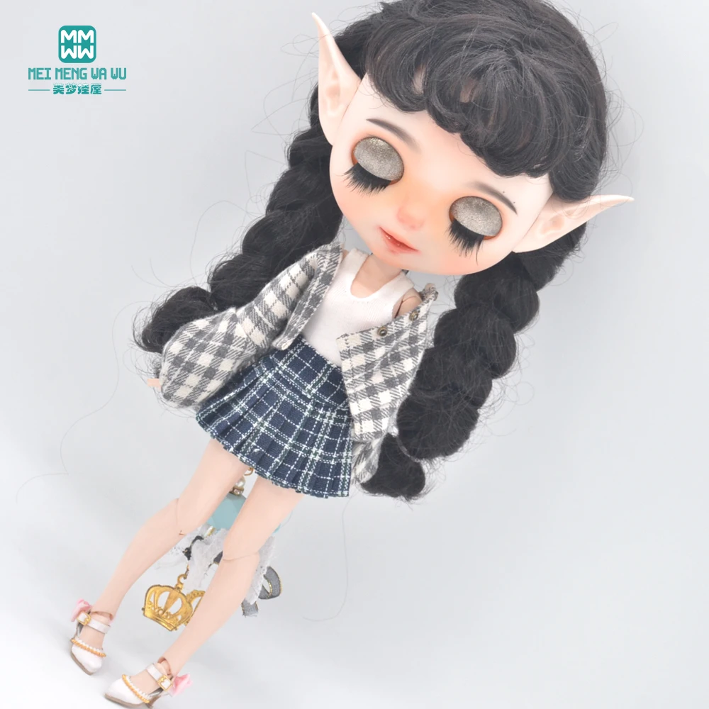 Clothes for Blyth Azone OB22 OB24 Doll Fashion Woolen Jacket Plaid Top barbie doll clothes,doll clothes,doll accessories,doll clothes accessories