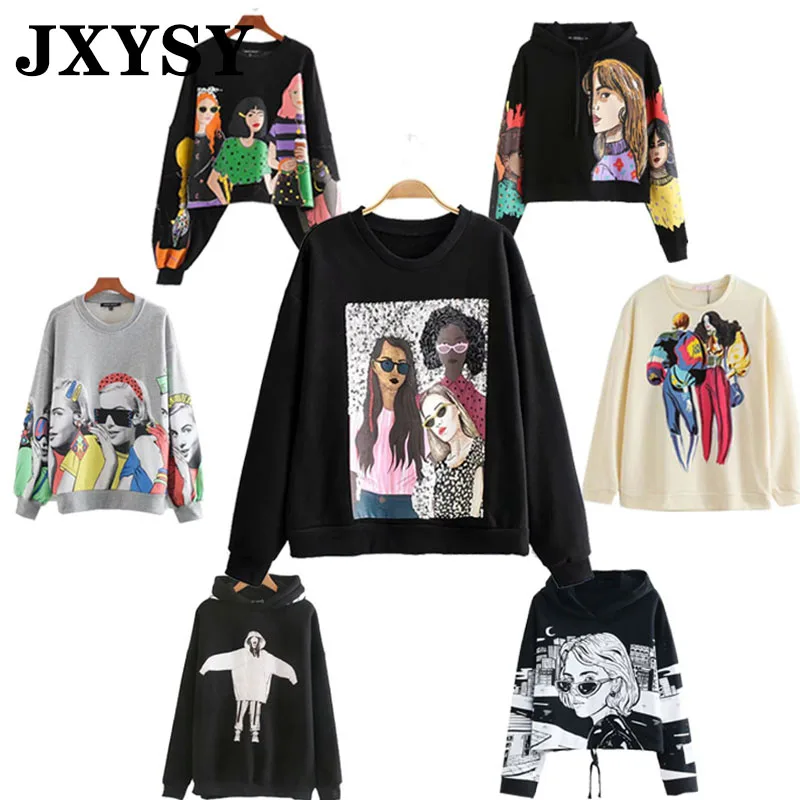 JXXSY, осенне-зимние толстовки, Женская толстовка, повседневная, с рисунком, для девушек, с капюшоном, свободный Женский свитшот, пуловер, Топ