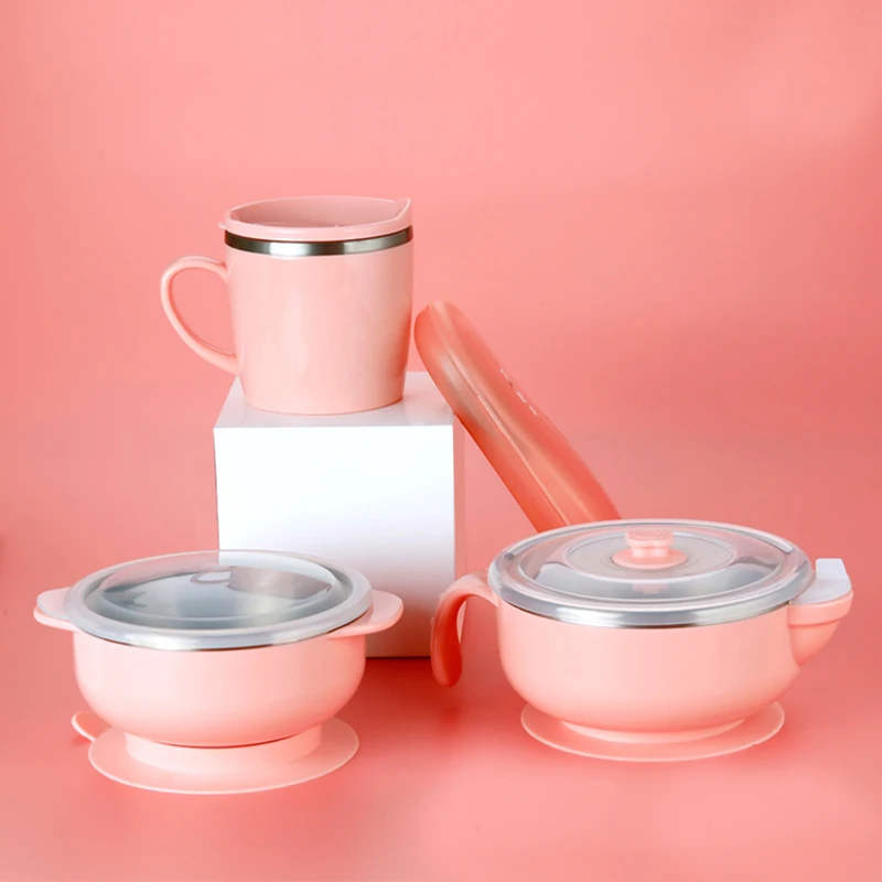 Pink Tiartisan 5 шт./компл. детская посуда набор Титан чаша для пикника миска/чашка/ложка/вилка полный уровень защиты от осколков изоляции столовые приборы посуда - Цвет: Pink