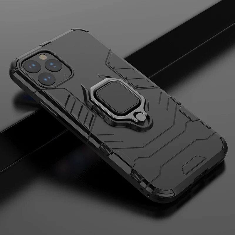 100 шт Броня противоударный Прочный ПК+ Мягкий силиконовый чехол для iPhone 11 Pro Max XS XR X 8 7 6 6S Plus чехол с держателем кольцо полное покрытие
