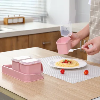 

Seasoning Pot Suit Flavoring Case Household Bring Spoon Kitchen Articles Bring Cover Box Salt Pot Condiment Accept Box