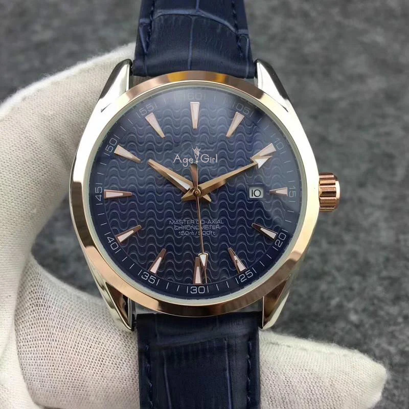 Роскошные брендовые новые мужские часы, нержавеющая сталь, синяя кожа, Aqua Terra, 150 м, автоматические механические, серебристые, черные, белые, коричневые, кофейные, AAA