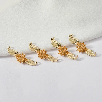

Copper Plated 18k Gold Ribbon Leaves Little Daisy Double Hanging Pendant Necklace DIY Hairpin Hairpin Ornament Materials 2pcs