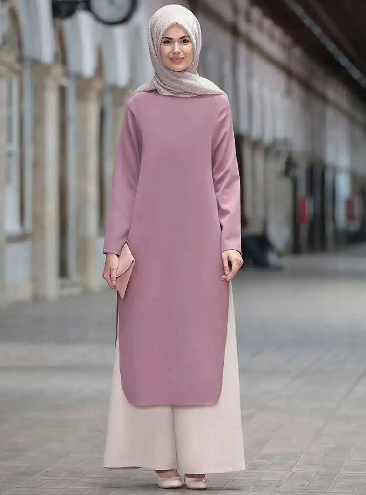 2 Piece Set Muslim Women Ramadan Long Top Wide Leg Pant Turkey Abaya Dubai Muslim Fashion Islamic Clothes Prayer Mat Hijab Dress