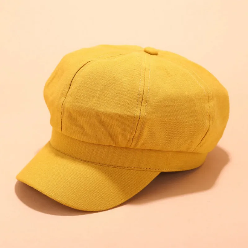 Solid Women Newsboy Cap Blank Female Vintage Visor Cap Spring Autumn Retro Octagonal Cap Breathable British Style Beret Hat Bone