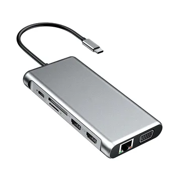 

12 In 1 Dual HDMI Mobile Phone Multiport Audio Jack USB3.0 Card Reader VGA Hub Type C Docking Station Gigabit Ethernet Adapter