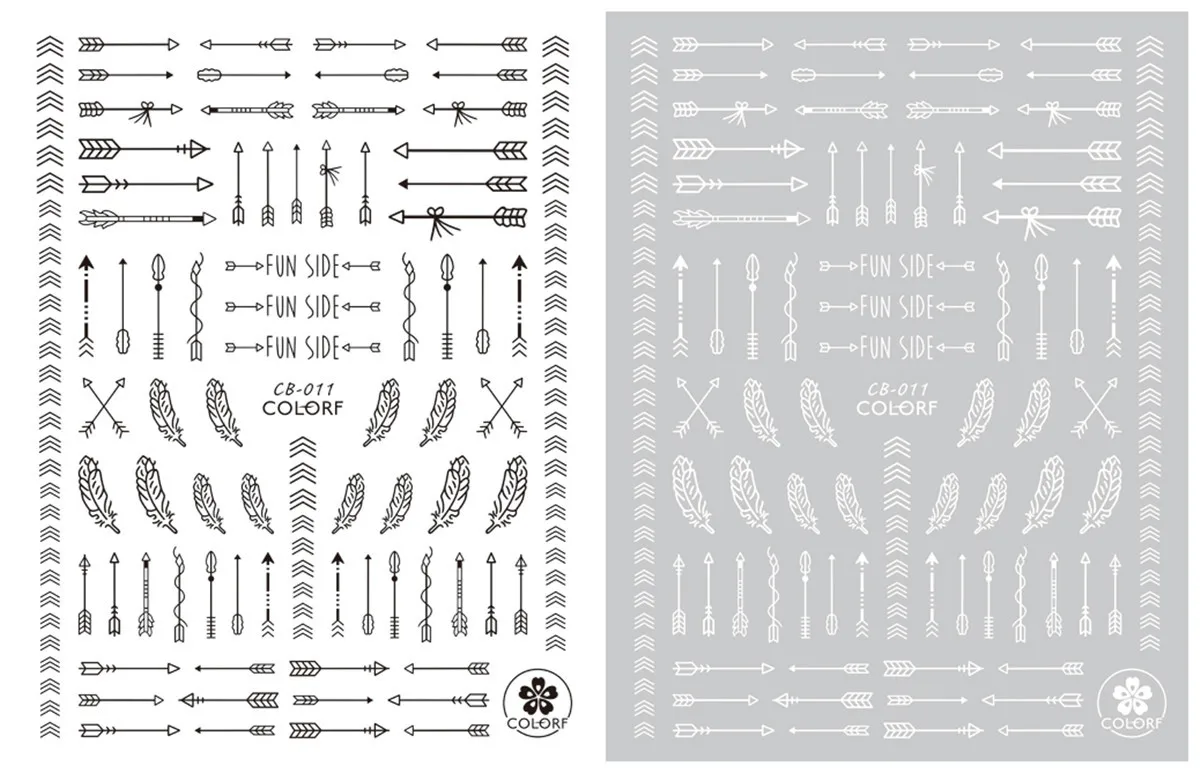 CB11-019 New Style Gold And Silver Black And White DIY3D Nail Sticker Cartoon Lettered Manicure Flower Stickers