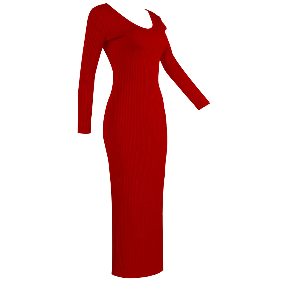 Сексуальное Бандажное Платье макси с v-образным вырезом и длинным рукавом, женское элегантное облегающее платье, женское летнее платье, однотонные обтягивающие вечерние платья красного и желтого цвета