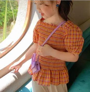 

2020 new girls plaid shirt summer cotton short sleeve fashion girls blouse 2-8 years HV522