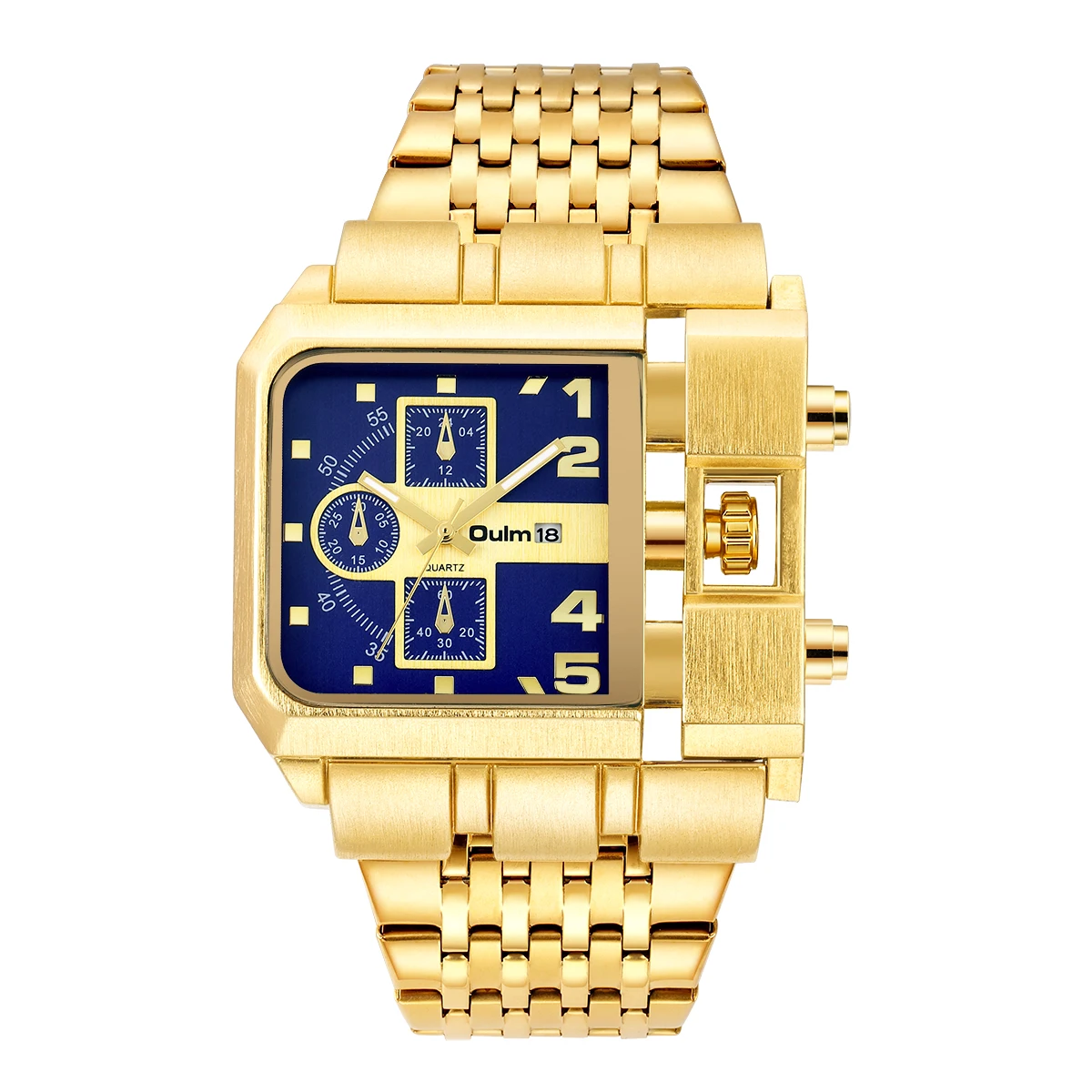 OULM Men Watch Quartz Movement Luxury Golden Stainless Steel Strap Square Fashion Big Dial Unique Design 2021 New Business gift