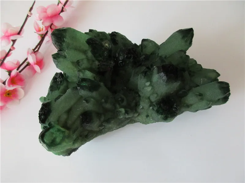 Unique Natural Green Crystal Cluster Skeletal Quartz Point Wand Mineral Healing Crystal Druse Vug Specimen Natural Stone