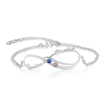 

XiaoJing new Personalized 925 Sterling Silver Infinity Bracelet with Birthstone Custom Engraved Name DIY Women Fashion Jewelry