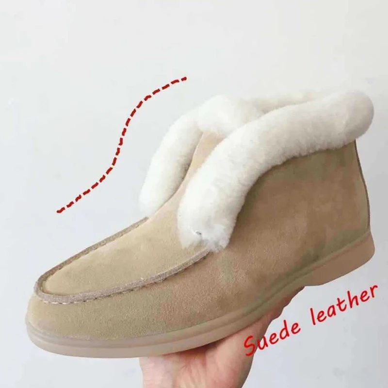 

2020 Pu Suede Snow Boots For Women Plus Fur Keep Warmer Flats Round Toe Slip On Comfortable Cotton Shoes 35-43 Casual Booties