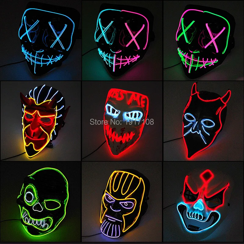 

New Style Halloween Party Mask LED Light Flashing Mask Halloween Rave Party Decoration Light Up Neon LED Mask