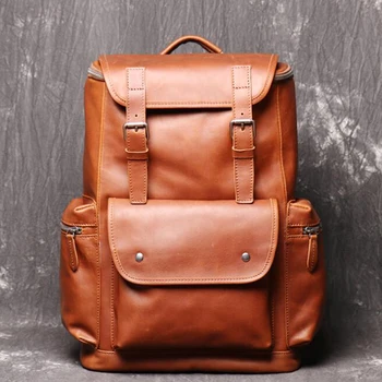 

Vintage Women Genuine Leather Backpack Top Quality Laptop Shoulder Bags for Teenagers Travel Cowhide GYM Female Sports Knapsack