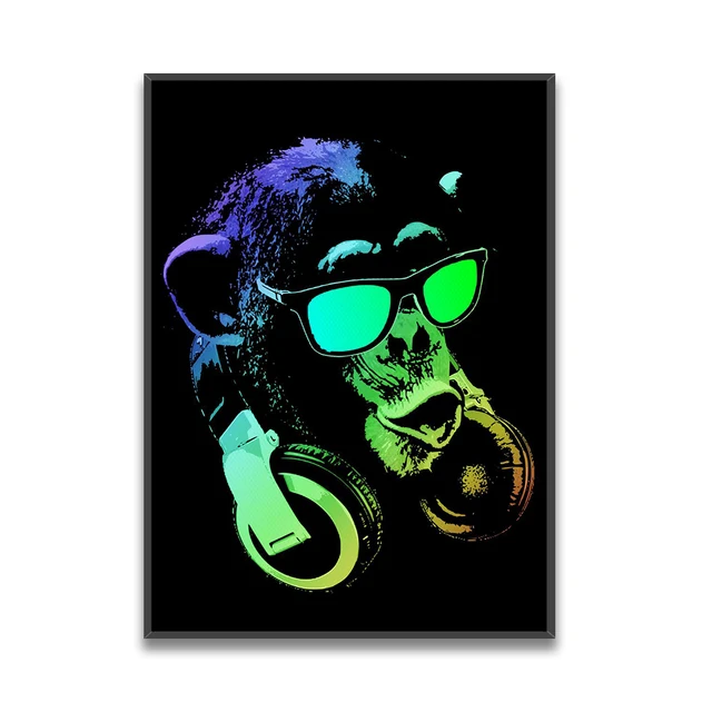 Neon style cool Dj animals Leopard Dog Orangutan Wall Art Canvas Poster Print Picture Home Living Room Decoration Painting AA-401