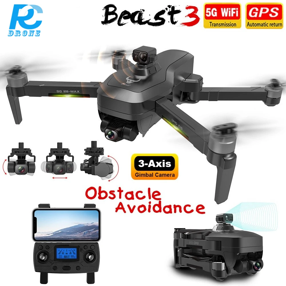RC درون SG906Max 3 Axis كاميرا ذات محورين بدون طيار 4K تجنب عقبة 1.2 كجم 5G FPV لتحديد المواقع المهنية لمسافات طويلة كوادكوبتر درون