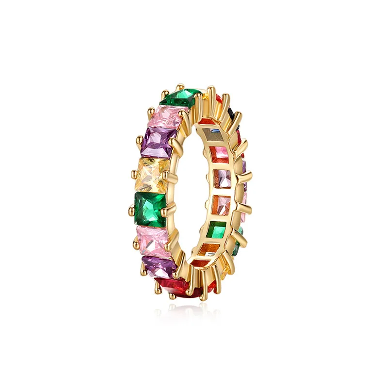 

Olsen Twins Shining Colorful Geometric Cubic Zirconia Hip Hop Statement Rings for Women Fashion Plated Gold Party Ring